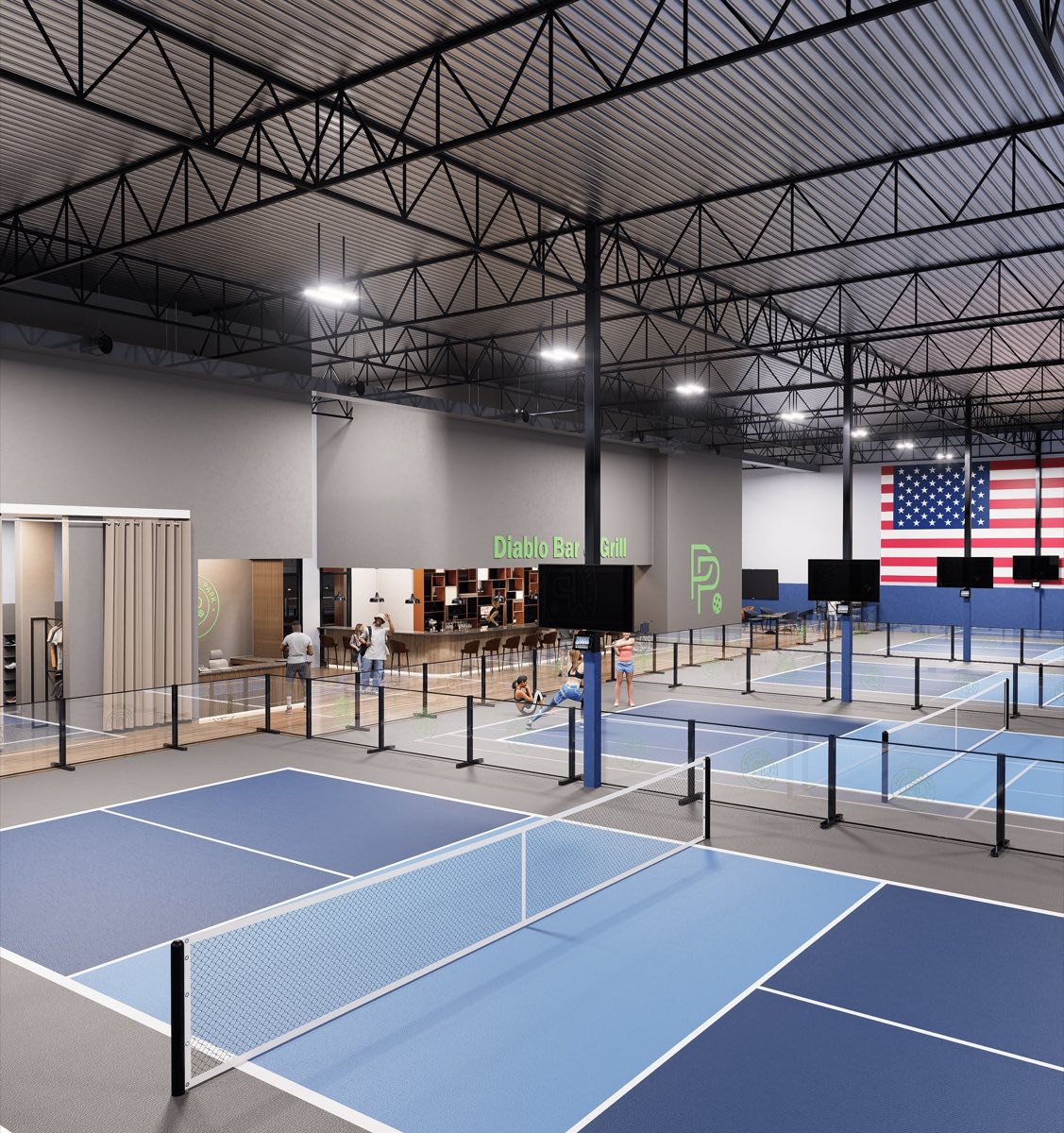 The Pickl Park courts with lighting